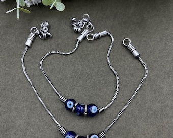 Tobillera de ojo malvado oxidada hecha a mano: pulsera de tobillo bohemia de plata alemana