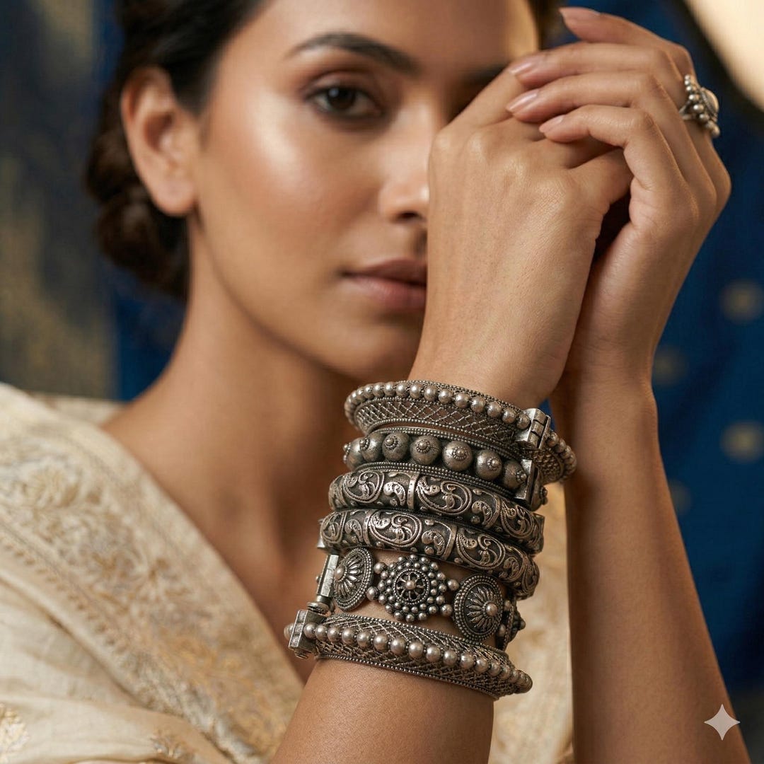 Oxidized Silver Bangle Stack | Boho Tribal Bracelet | Chunky