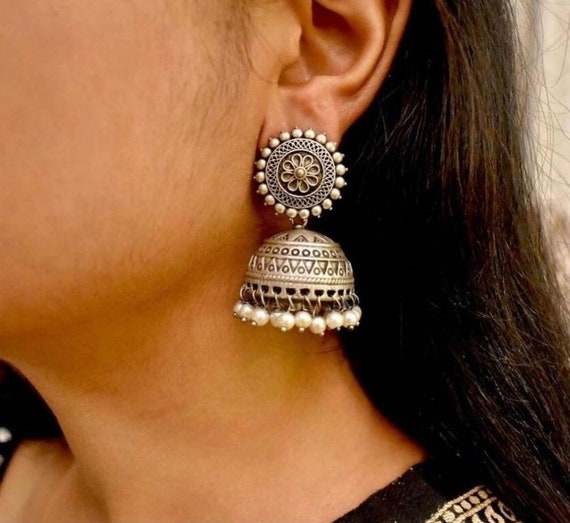 Silver Jhumka Earrings - Shaila