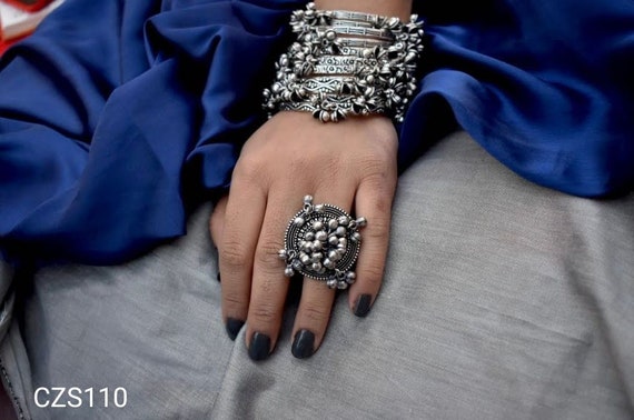 Buy Fida Wedding Ethnic Oxidised Silver Ghungroo Adjustable Ring for Women  online