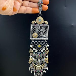 Oxidized Silver Chabi Challa with floral motif kamar Satka/Keychain, Dual tone Handmade Bridal Juda Waist Jewelry, Lehenga Saree navratri