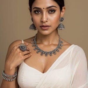 Oxidized German Silver Jewelry Set: Choker, Ring, Bangles & Earrings