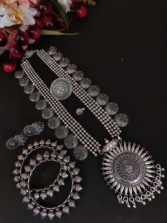 German silver long best sale necklace