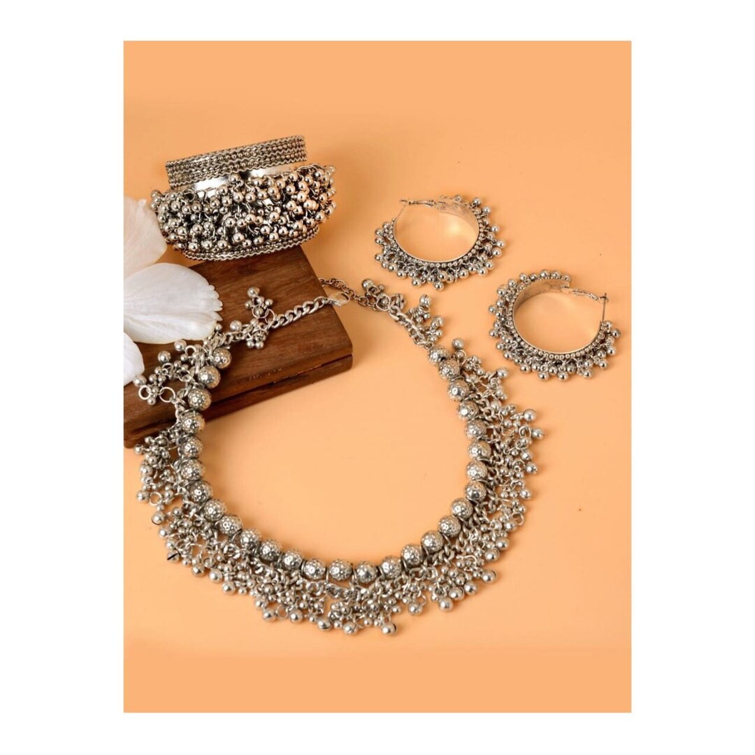 Silver & Gold Coin Choker with Ghungroo Drops