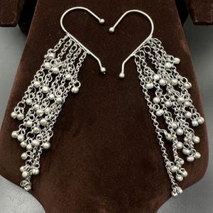 Handmade Silver non pierced Earring Ghungroo Earcuff earrings Oxidized Indian Long Chain Drop Earrings German Silver Traditional trendywear