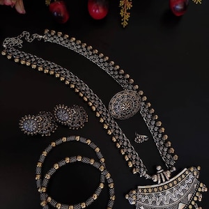 Boho tribal jewelry combo set with antique silver finish
