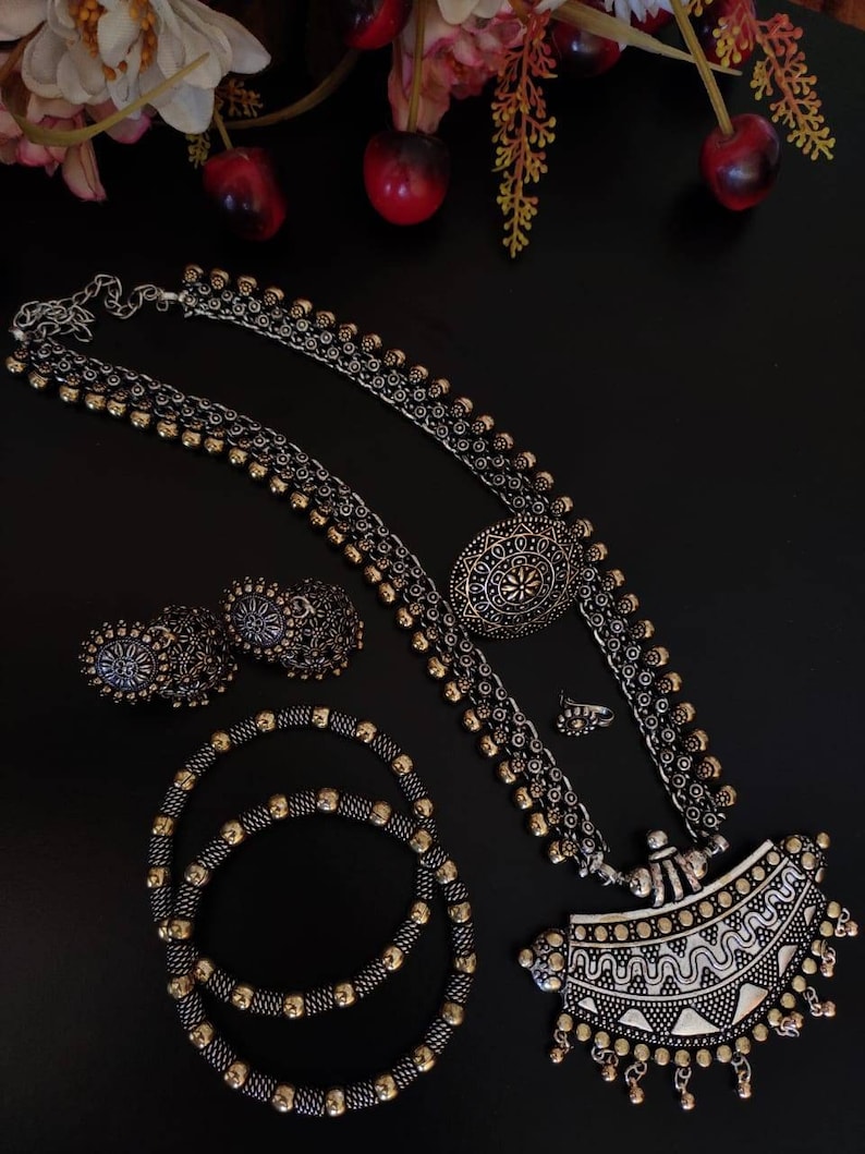 Boho tribal jewelry combo set with antique silver finish