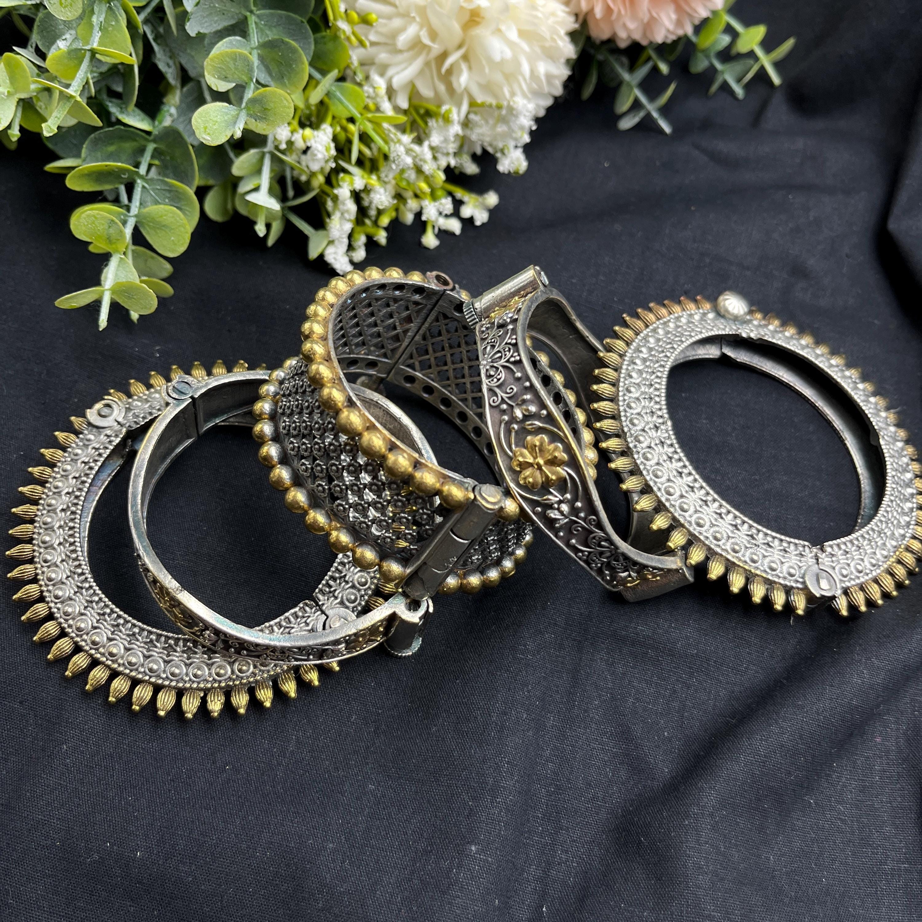 Wide Tribal Statement Cuff, Two Tone Oxidized Silver Bracelet