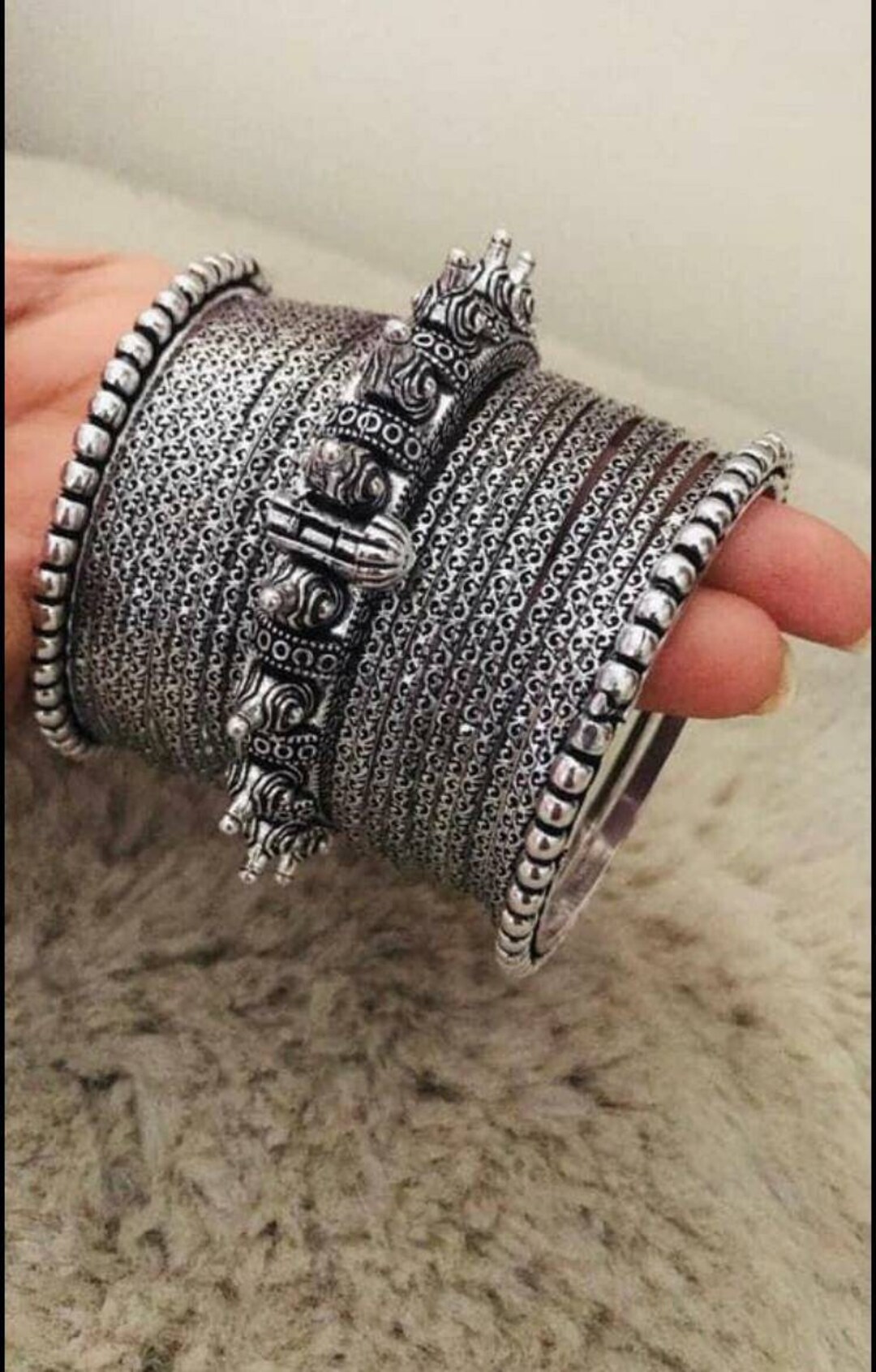 German Silver Bangle Kada Set: Oxidized Indian Jewelry - Etsy