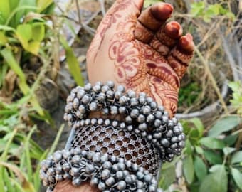 Black Polish Ghungroo Kada silver  Bangle set Oxidised Indian Ethnic Jewelry, German Silver Bracelet, Indian Jewelry Antique Bracelet gifts