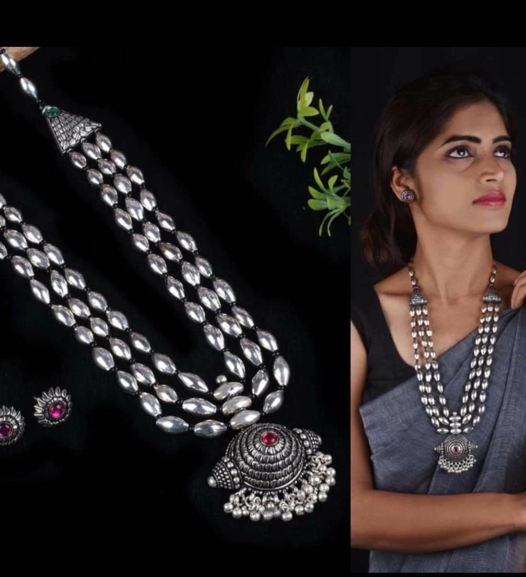 Kolhapuri Saaj Dholki Oxidised Necklace 