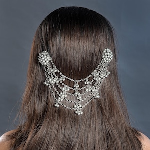 Silver Oxidized Indian Ghungroo Multilayer Hair Jewelry Antique Design Head jewelry for Women Unique Traditional Boho German Silver Jewelry