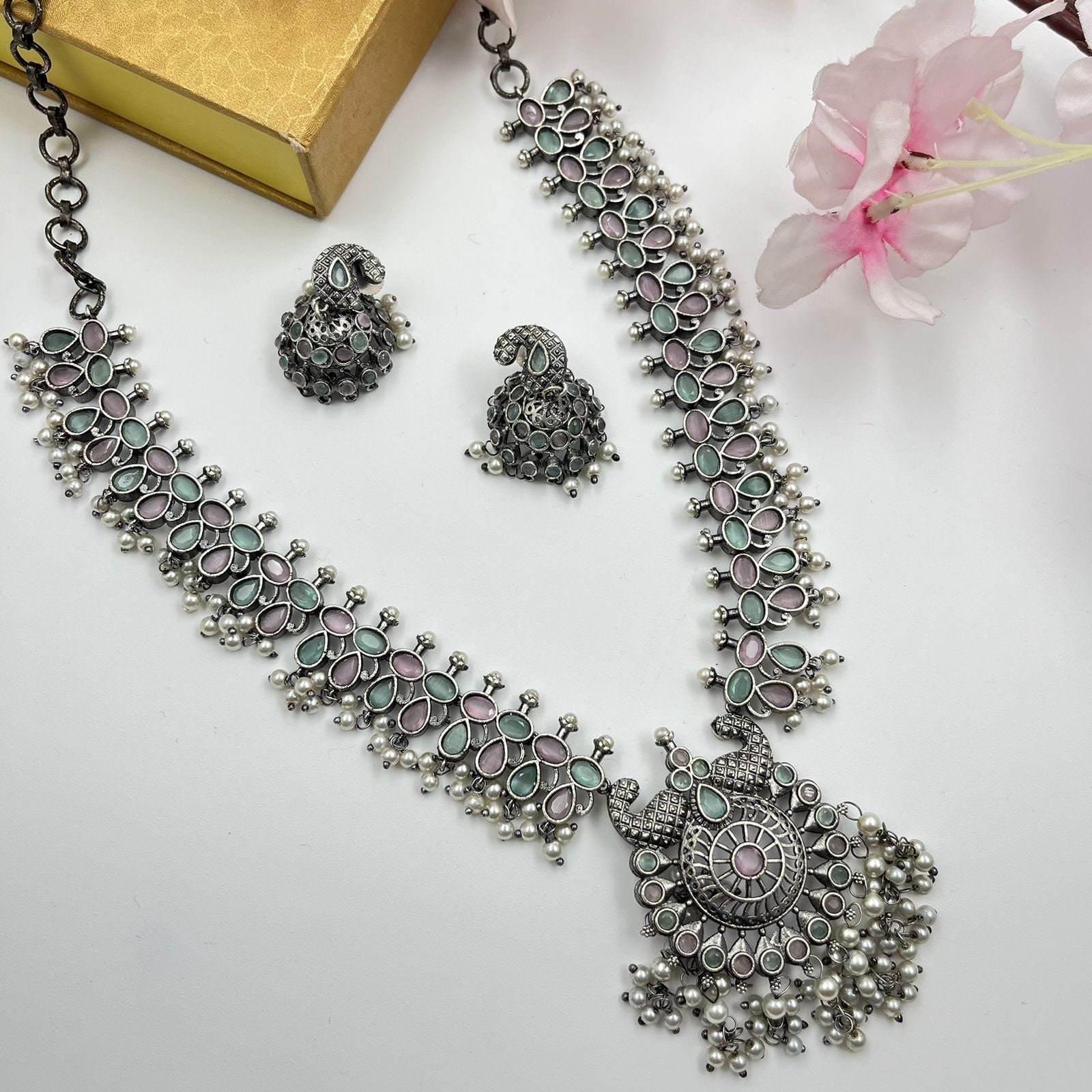 Silver Plated Indian Handmade Unique Designed Beautiful Stone