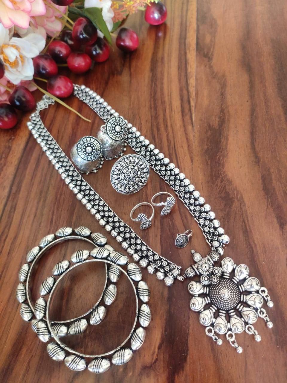 Indian Traditional German Silver Oxidized Jewelry Set of 6 Etsy India