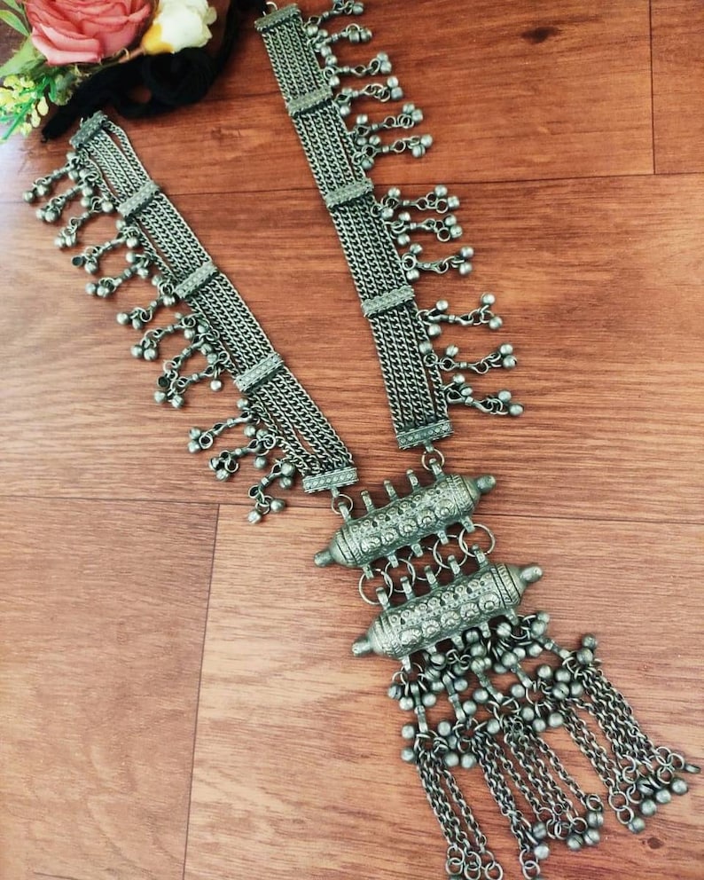 Afghani Indian Style Long Necklace With Pendant | Boho Tribal Ethnic Oxidized Jewelry | Oxidized Jewelry Necklace | German Silver Necklace