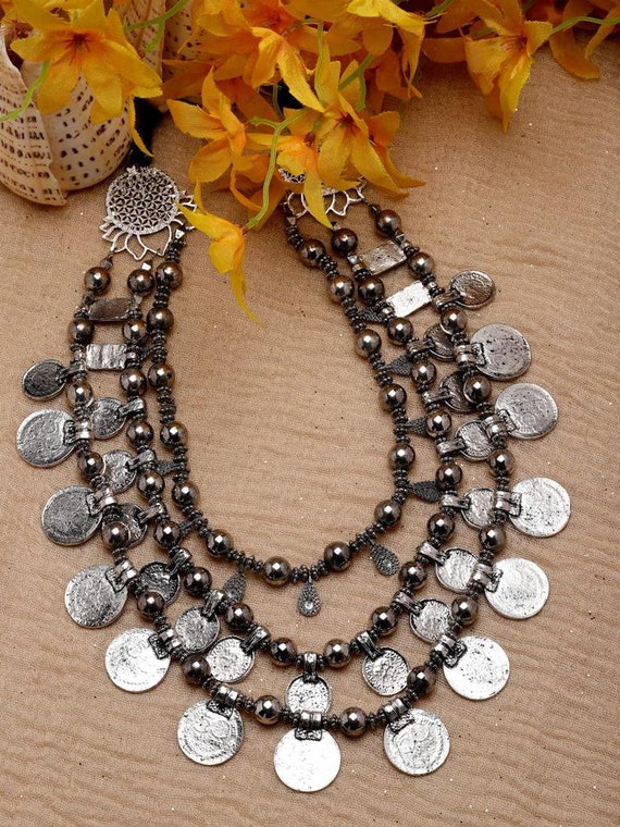Handmade German Silver Tribal Coin Necklace Jewelry Multi layer Oxidized Silver Plated Jewelry Bollywood Gift for Her Bollywood Jewelery Etsy Hong Kong