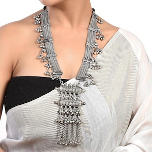 Afghani Indian Style Long Necklace With Pendant | Boho Tribal Ethnic Oxidized Jewelry | Oxidized Jewelry Necklace | German Silver Necklace