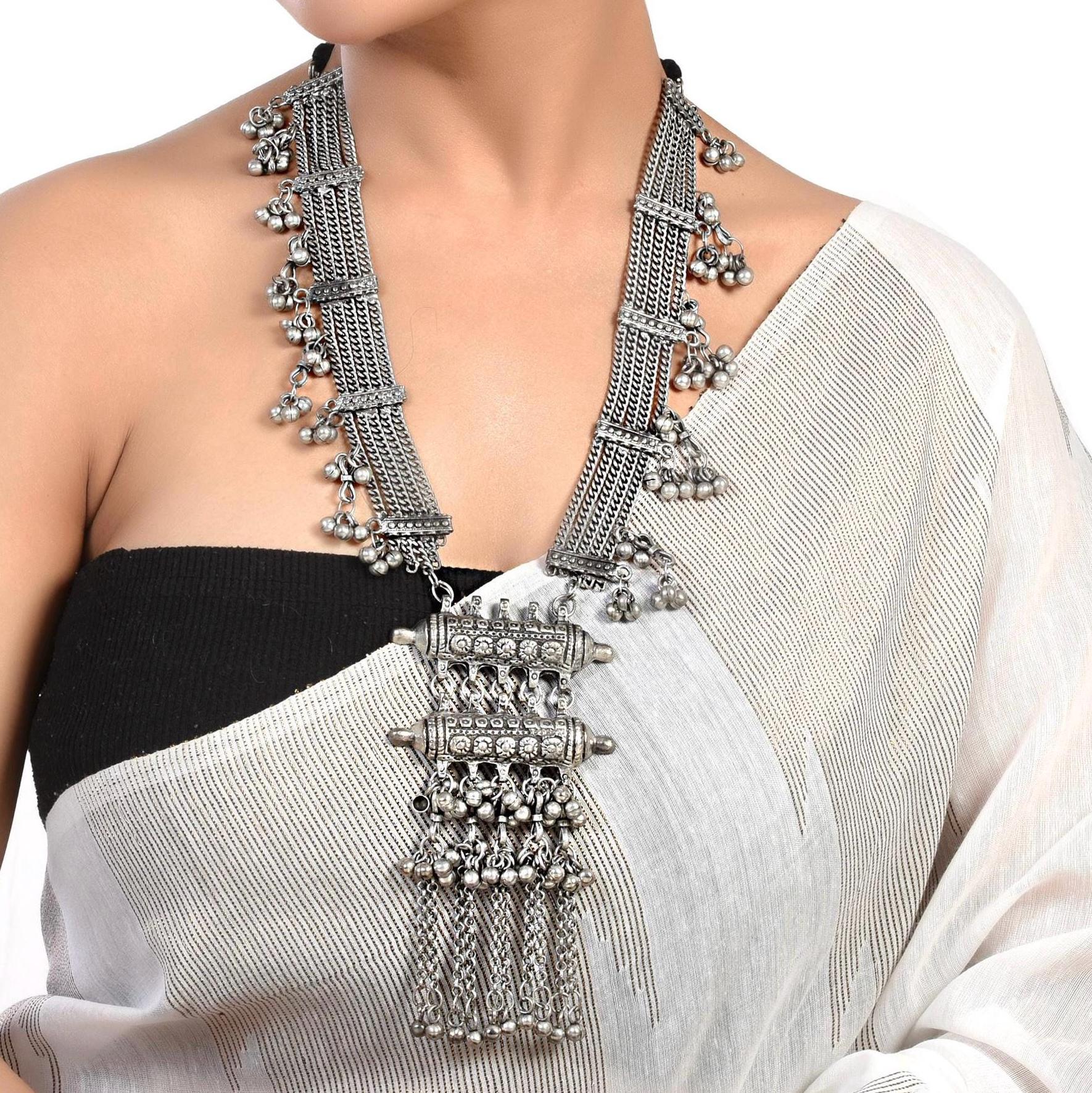 Afghani Indian Style Long Necklace With Pendant | Boho Tribal Ethnic Oxidized Jewelry | Oxidized Jewelry Necklace | German Silver Necklace