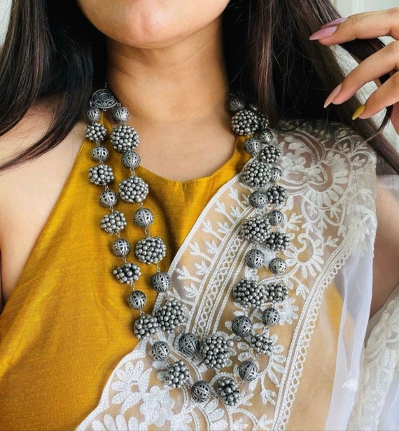 Buy Beautiful Hand Crafted Silver Oxidized Long Multilayer