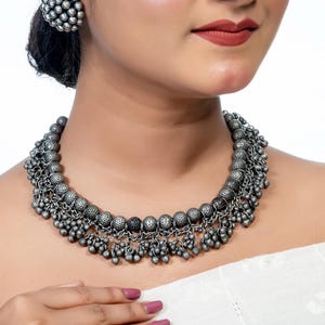 Black Polish Indian Choker Necklace set | Oxidised Boho Chic jewellery, Tribal Necklace | statement jewelry, silver black, navratri jewelry