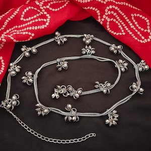 Indian Oxidized Silver Plated Ghungroo Kamarpatta Waistbelt for Women Elegant & Stylish Belly Chain for Weddings Adjustable Boho Kamarband