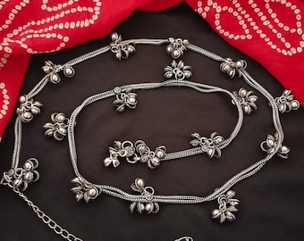 Indian Oxidized Silver Plated Ghungroo Kamarpatta Waistbelt for Women Elegant & Stylish Belly Chain for Weddings Adjustable Boho Kamarband