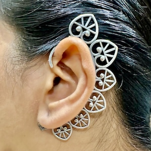 Pendiente Earcuff de plata sin perforar, Ear Cuffs de filigrana de plata - Pendientes bohemios tribales - Elegantes y llamativos - Estilo bohemio hecho a mano