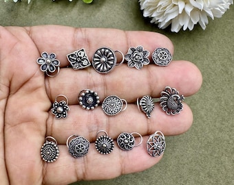 Set di anelli per il naso ossidati: 125 pezzi di orecchini a molla indiani Boho Navratri