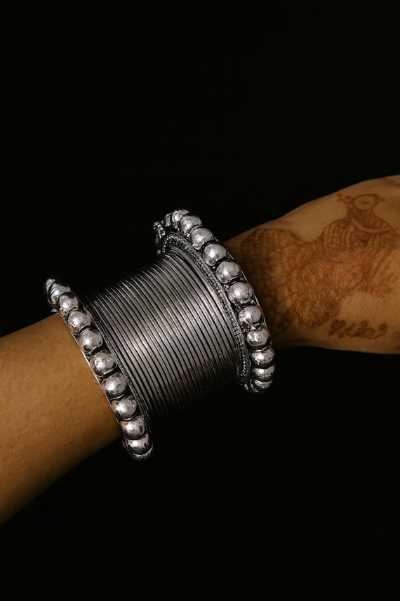 Handmade Oxidized German Silver Bangles with Ghungroo: Indian Jewelry