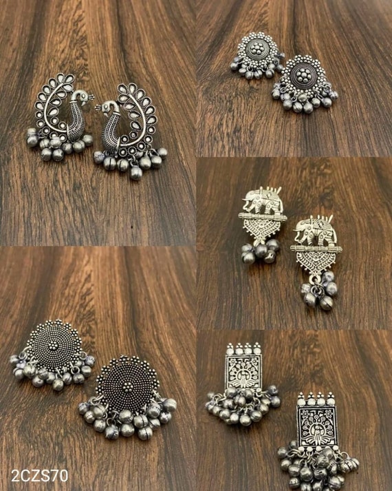 Round Silver Oxidized Jhumka Earrings – AryaFashions