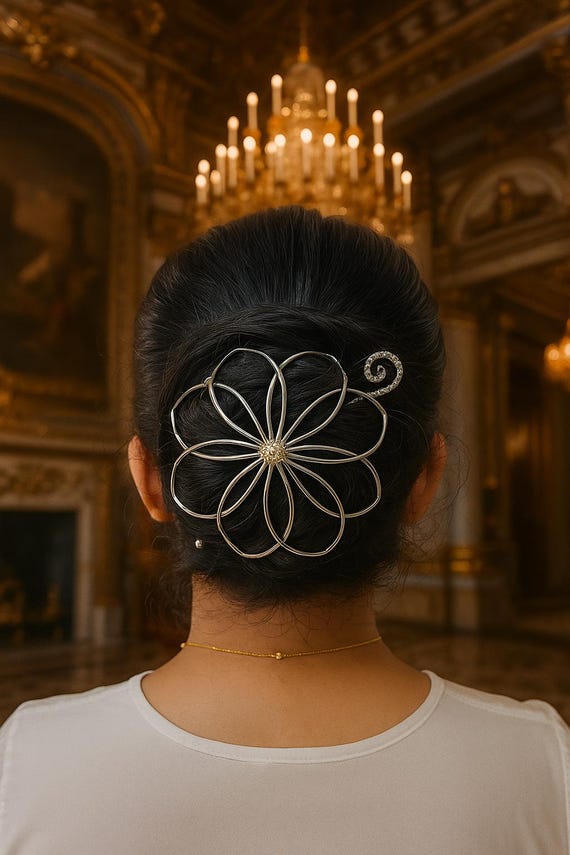 Floral Spiral Silver-plated Hair Bun Cage With Fork  display picture 1