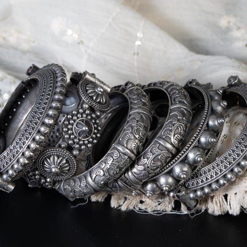 Bangles Set Handkada Silver Plated Hand Kada Bracelet Antique