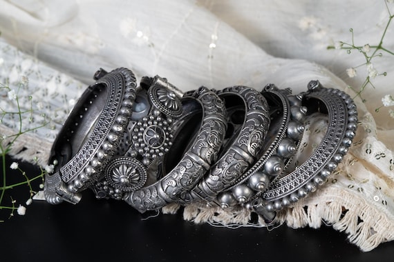 Bangles Set Handkada Silver Plated Hand Kada Bracelet Antique