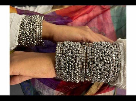 Oxidized Silver Ghunghroo Hand Bracelet Indian Bangles for Women