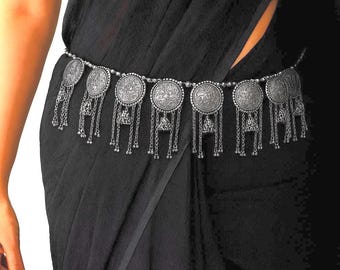 Vtg Authentic Silver tone Belly Dancer Chain-Link Belt & Bracelet W/Bells 35in VTG Old Silver Tone Genuine Belly Dancer Chain Belt INDIA  main image 4