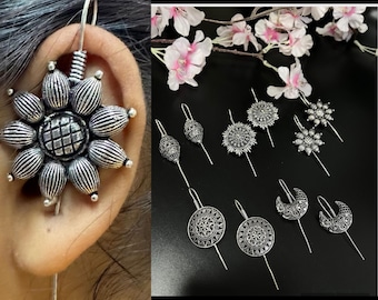 Pin Bugadi earrings Combo of Oxidized Silver Plated Handmade Designed Pin  Bugadi Indian German Silver Antique Beautiful Boho Style Pin