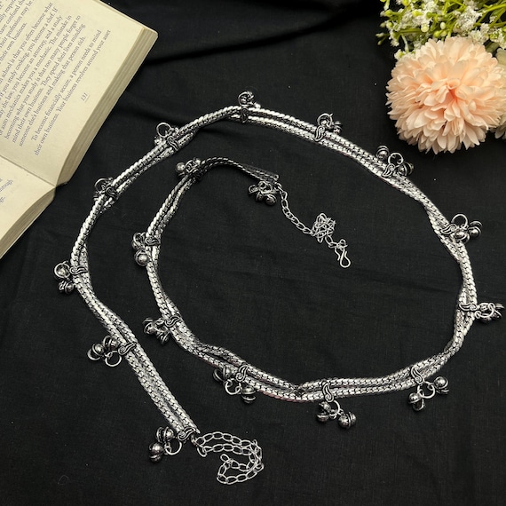 Oxidized Silver Ghungroo Kamarpatta: Indian Boho Waist Chain