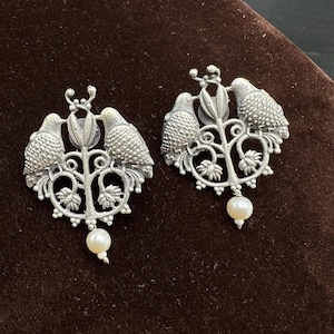 Oxidized Ethnic Silver Bird Stud Earrings / Indian Earrings / Indian Jewelry/ Statement Earrings/ German Silver Earrings