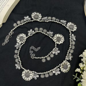 Oxidized Silver Floral Waist Belt: Handmade Indian Kamarbandh