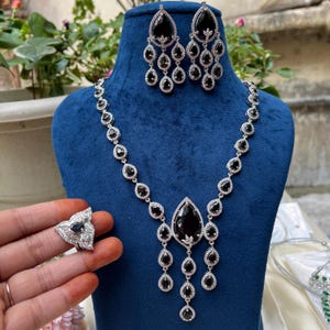 Sapphire Blue Cubic Zirconium Necklace/Indian Necklace/ Indian Jewelry/ American Diamond Necklace/ Wedding Necklace/ Diamond Necklace