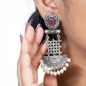 Oxidized Earring Dangler Earrings, Oxidized Indian Jewelry Dangler Stone Earrings, Oxidized Jewelry, Indian Jewelry, Gift for Her