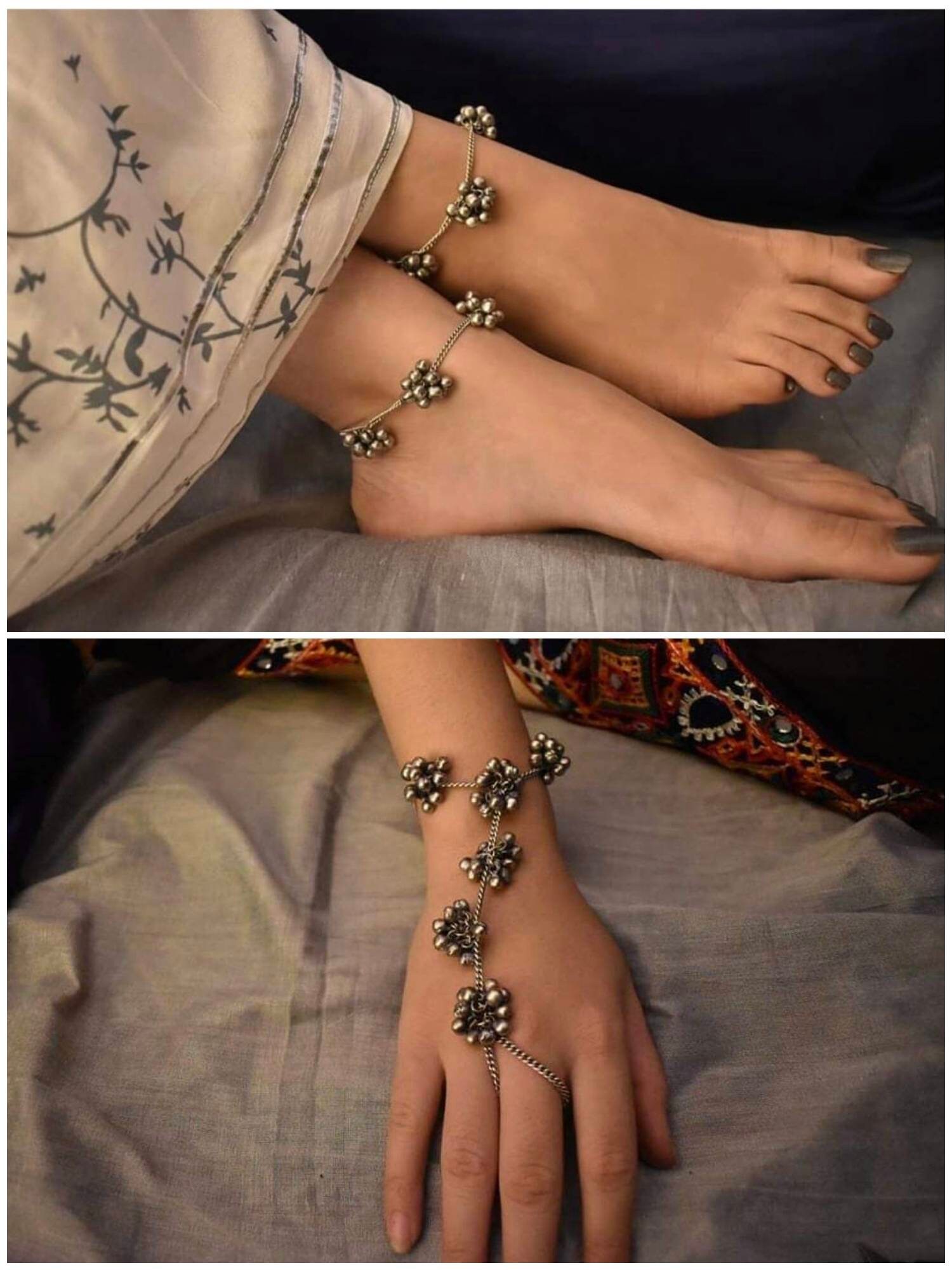 Ghungroo Anklet and bracelet combo Indian oxidised set of Etsy