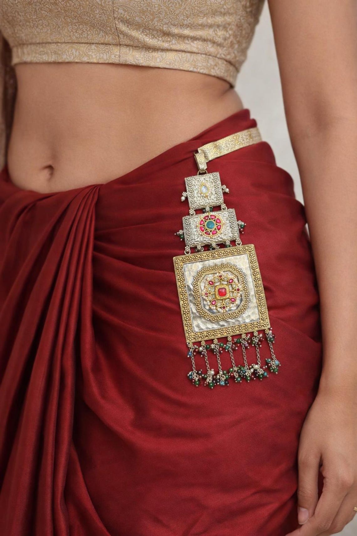 Vintage Indian Chabi Challa Waist Key Chain | Silver Kundan Jadau Satka ...