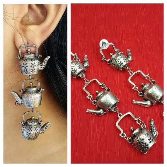 Oxidized silver Dual layer Jhumka earrings – Simpliful Jewelry