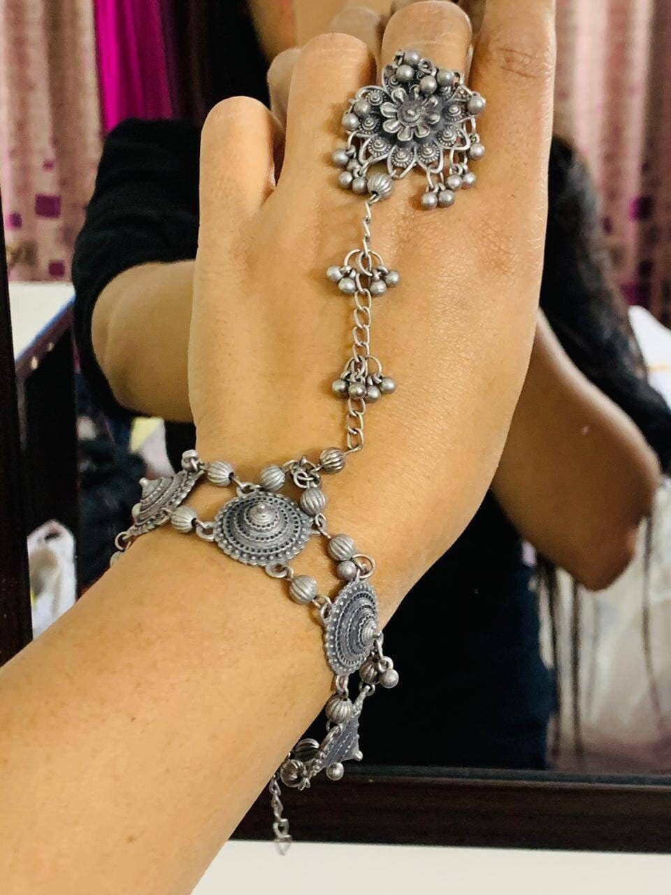Hand Harness single Piece, Haath Phool, Bracelet With Adjustable Ring  Indian Ethnic Oxidized Boho Jewelry Bracelet With Ring - Etsy