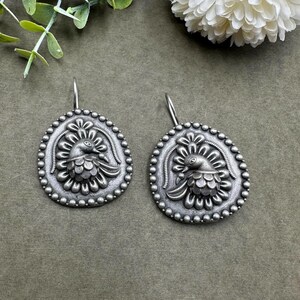Silver Replica antique earrings Peacock Hoop earrings indian trendy earrings oxidised silver earrings replica studs