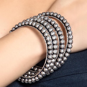 Silver Plated Pair of Hand Bangles Oxidized German Silver Handmade Jewelry Boho Style Bracelet For Women Indian Unique Pair of Bangle