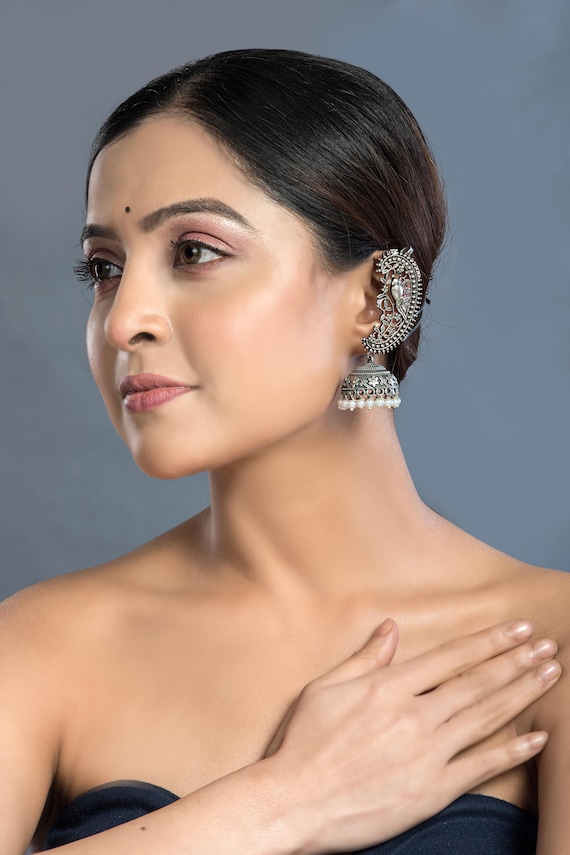 シュシュマム Silver Replica Earcuff Jhumki, Dangler Bugadi Jhumka