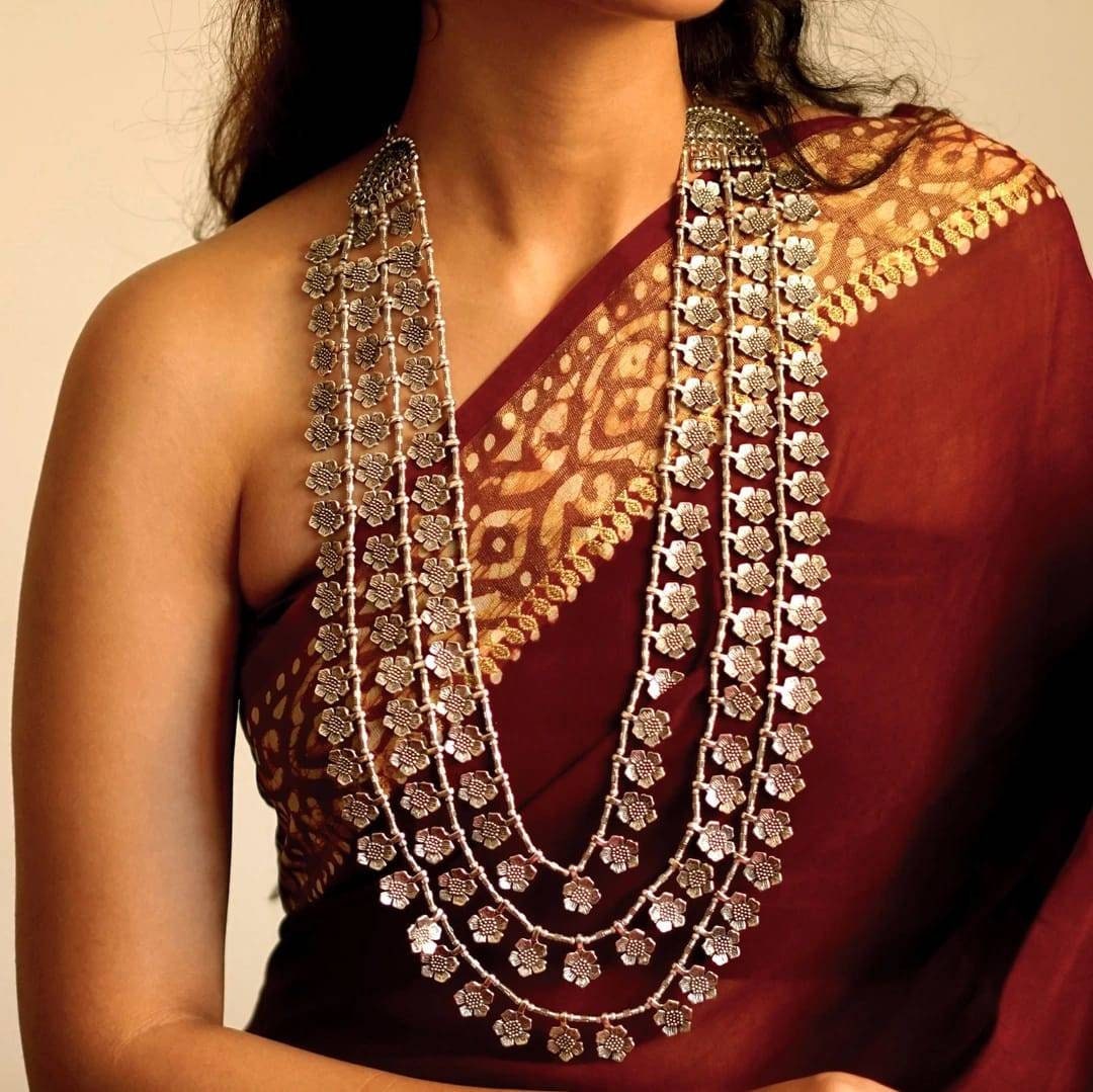Buy Oxidised Multilayer German Silver Necklace Multi Strand