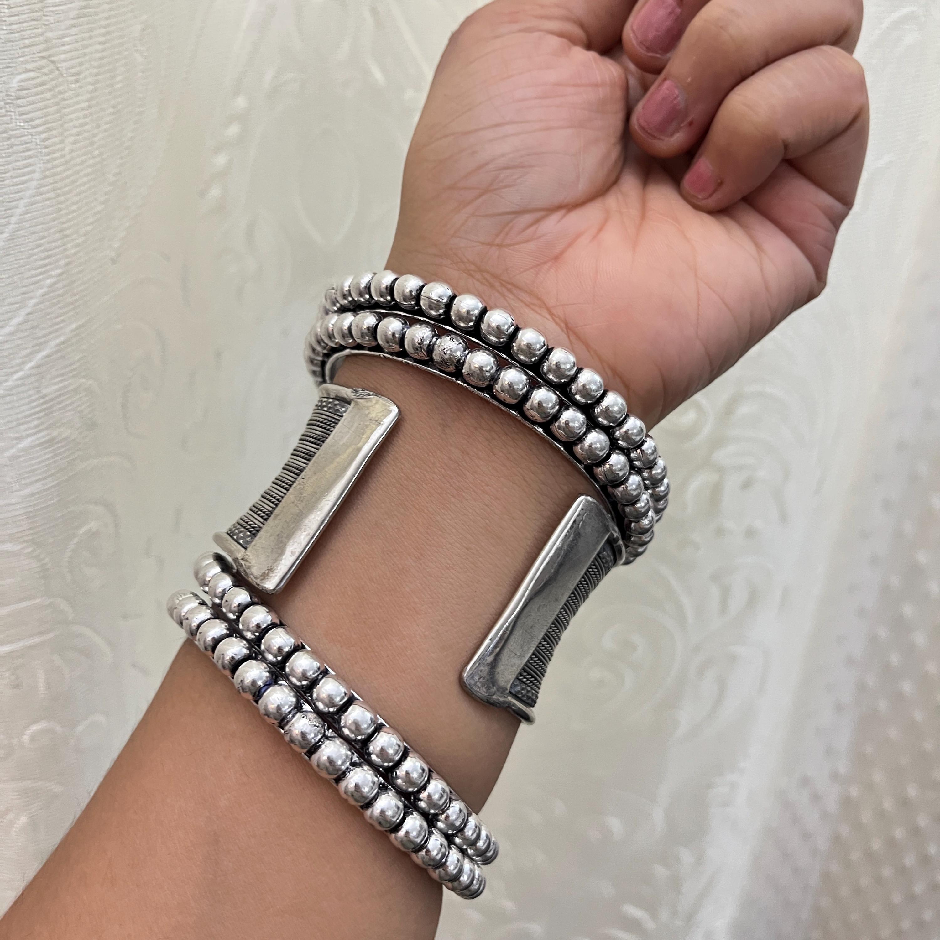 Silver Tone Bangle Set: Indian Ethnic Cuff Bracelet, Set of 5 - Etsy